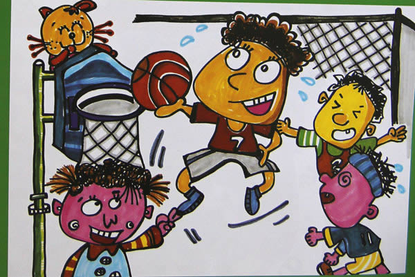 篮球赛简笔画_篮球赛图片欣赏_篮球赛儿童画画作品-有