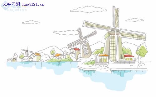 风景简笔画-大风车简笔画_ 风景简笔画-大风车图片欣赏_ 风景简