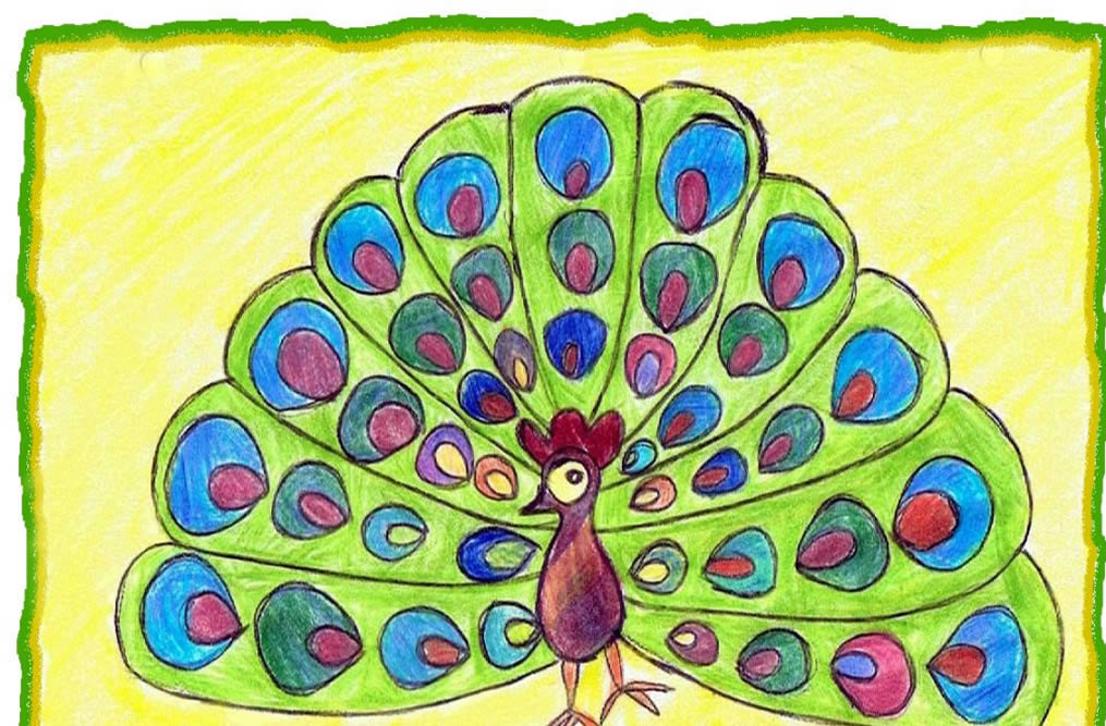 孔雀开屏简笔画图片_十字绣