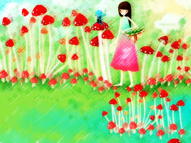 春天里的小蘑菇简笔画_春天里的小蘑菇图片欣