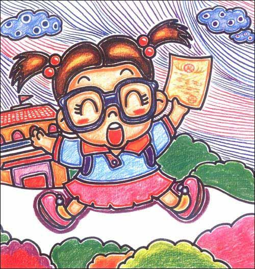 拿奖状后兴奋的小女孩简笔画_拿奖状后兴奋的